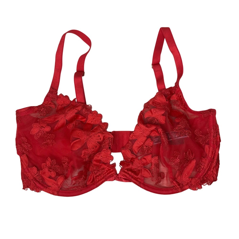 Victoria's Secret Red Lace Plunge Bra 36DDD‎ Unlined GUC